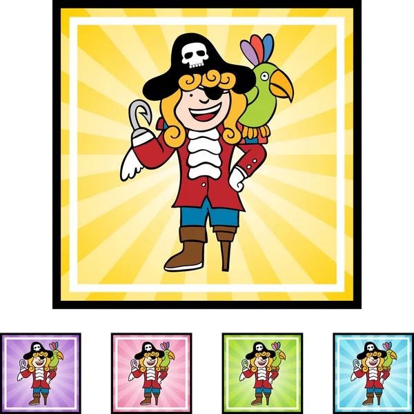 Pirate with a bird web button — Stock Vector