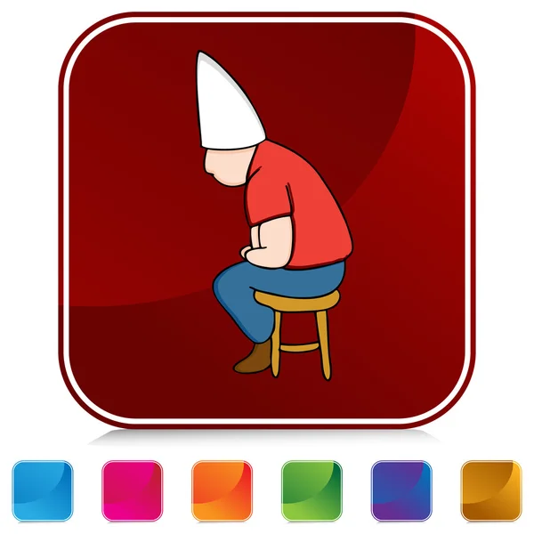 Dunce Hat Man on Stool Button Set — Stock Vector