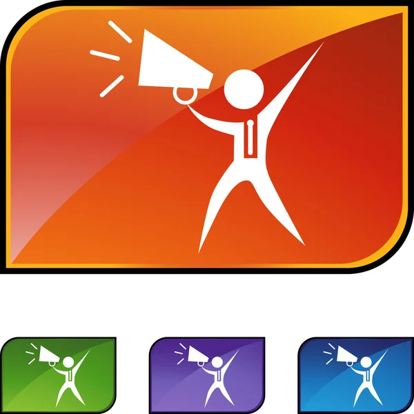 Megaphone homme d'affaires bouton web — Image vectorielle