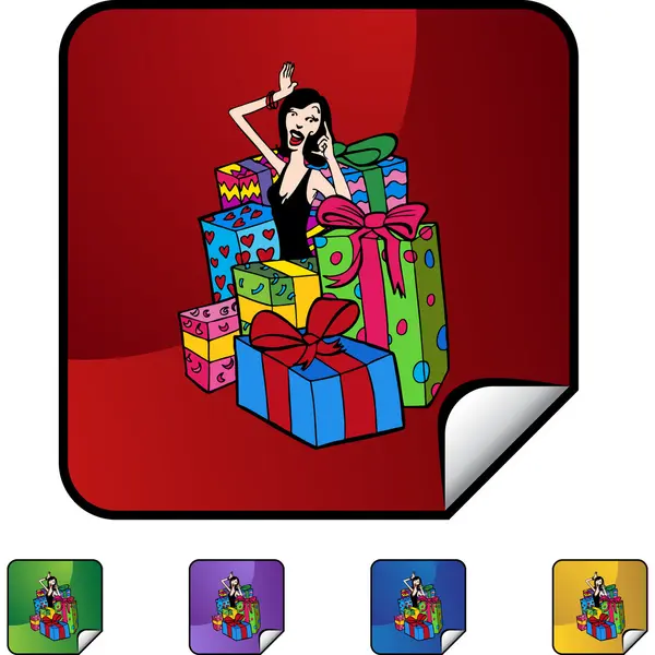 Mujer con icono de regalos — Vector de stock