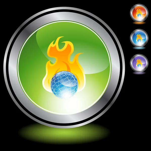 Burning Globe botón web — Vector de stock