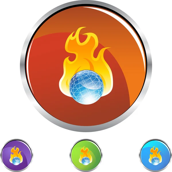 Burning Globe botón web — Vector de stock