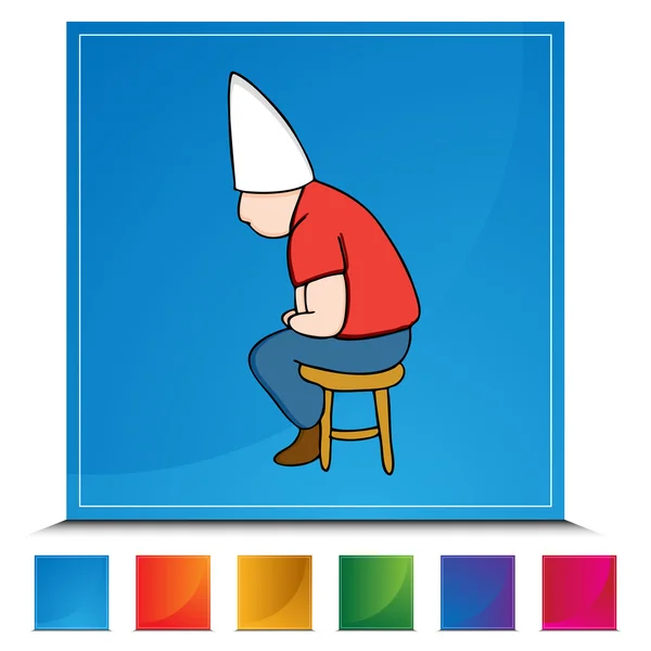 Dunce Chapeau homme sur tabouret bouton Set — Image vectorielle