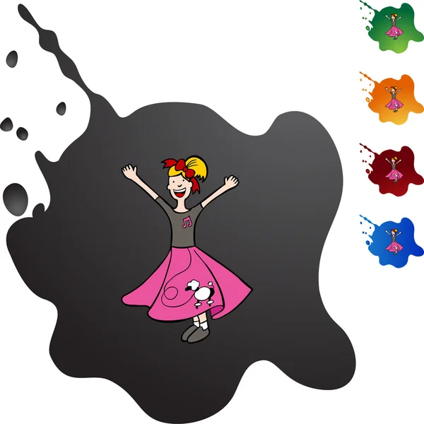 Girl in Poodle Skirt button set — Stock Vector