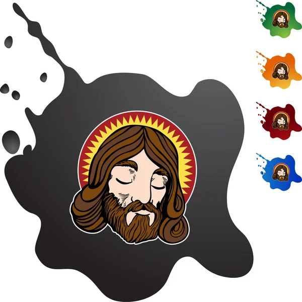 İsa'nın yüzü kutsal kişilerin resmi düğme — Stok Vektör