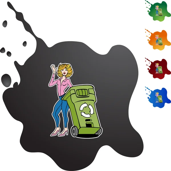 Recycling vrouw web pictogram — Stockvector