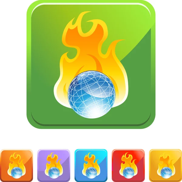 Burning Globe web button — Stock Vector