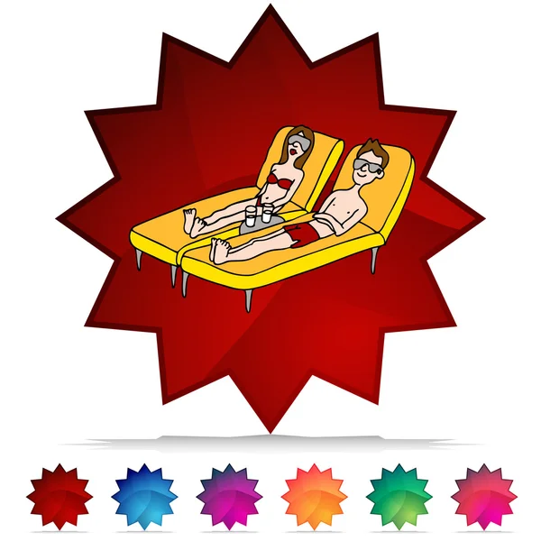 Sun Tanning Couple Shiny Button Set — Stock Vector