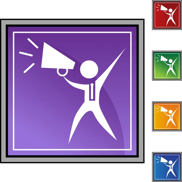 Megaphone homme d'affaires bouton web — Image vectorielle