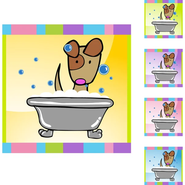 Puppy in Bath web button — Stock Vector