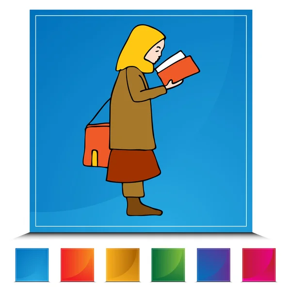 Muslim Girl Reading Book Button Set — Stock Vector