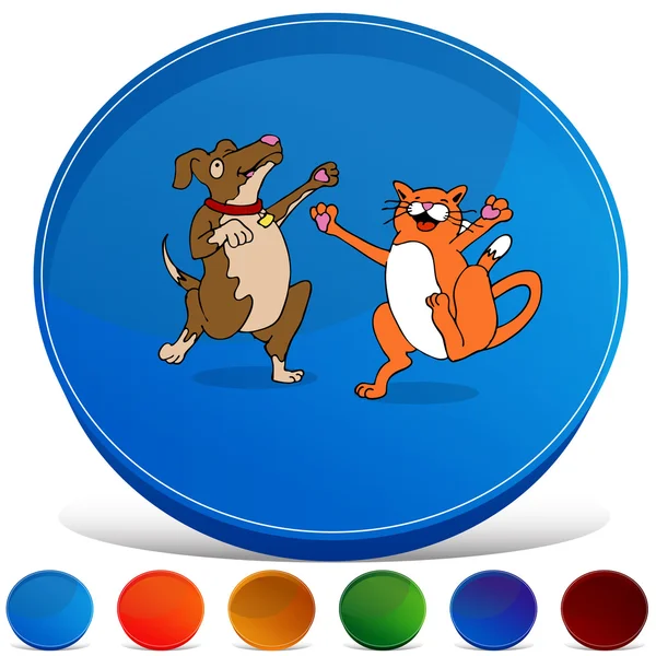 Dancing Cat and Dog Gemstone Button Set — Stock Vector
