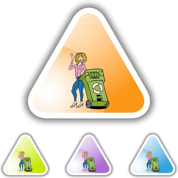 Recycling vrouw web pictogram — Stockvector