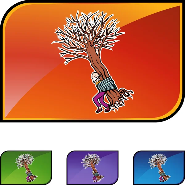 Hombre atado a árbol botón web — Vector de stock