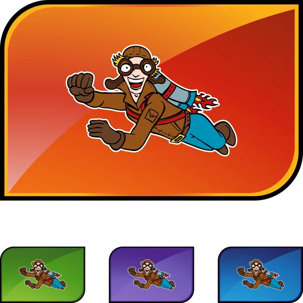 Flying Man icon button — Stock Vector