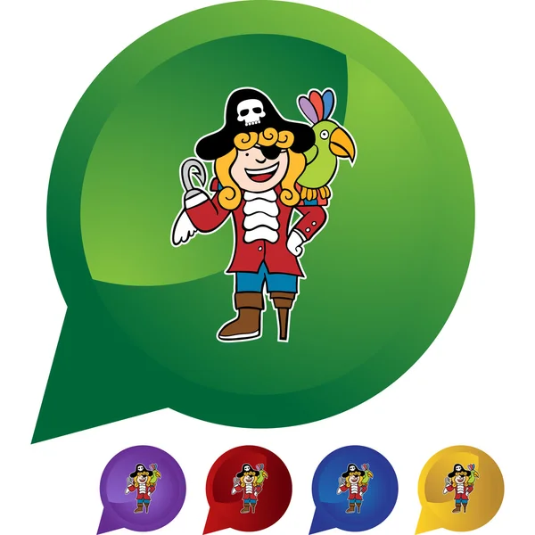 Pirate with a bird web button — Stock Vector