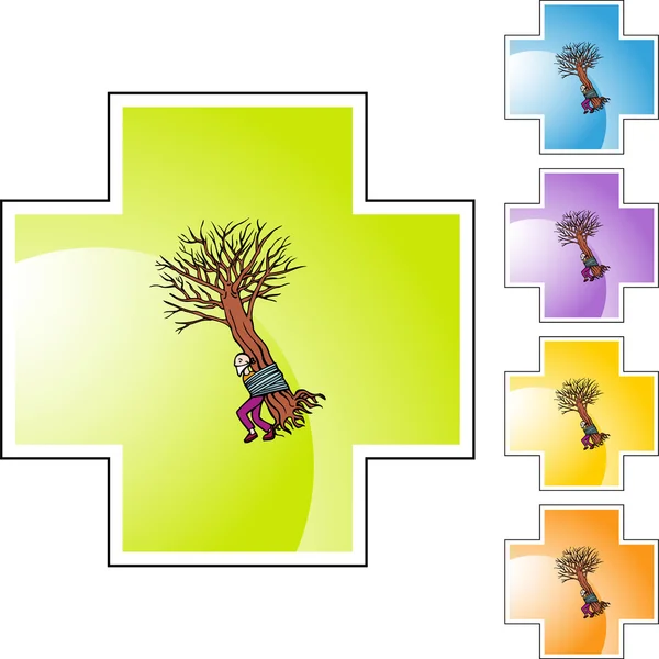 Homme attaché à l'arbre bouton web — Image vectorielle