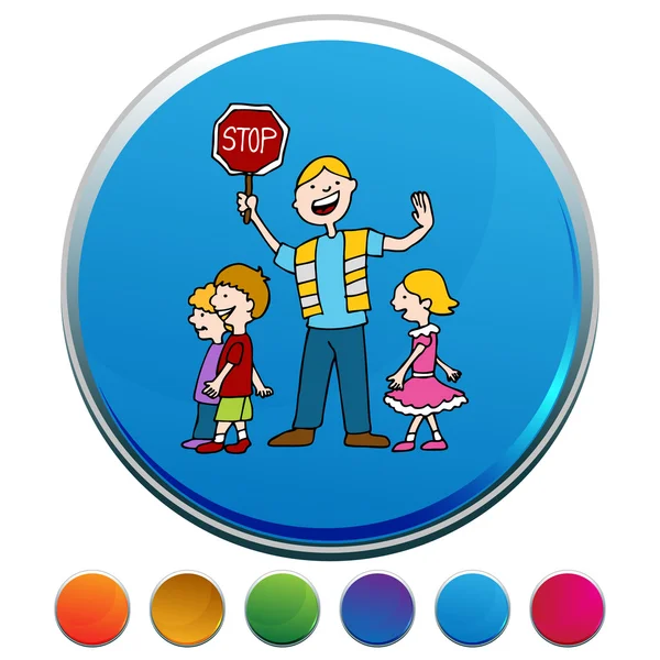 Crossing Guard and Children Walking Button Set — Stock Vector