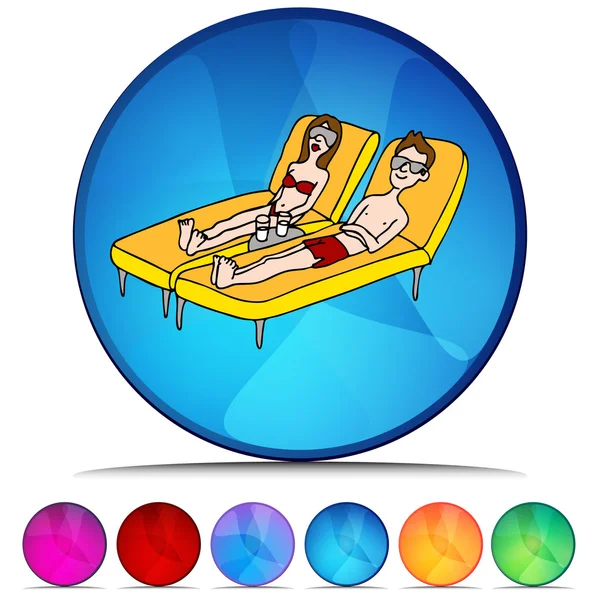 Sun Tanning Couple Shiny Button Set — Stock Vector