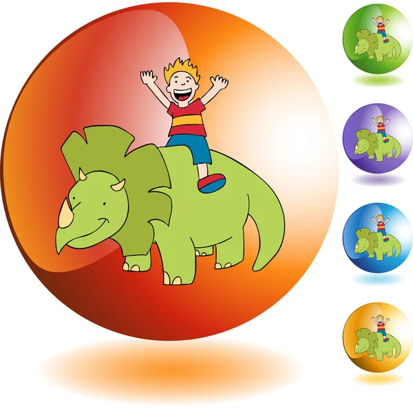 Triceratops and boy web icon — Stock Vector