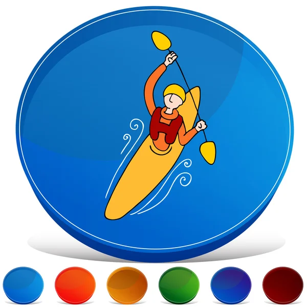 Rowing Kayak Man Gemstone Button Set — Stock Vector