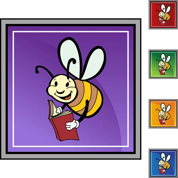 Bee Reading botón web — Vector de stock