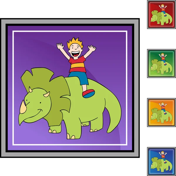 Triceratops e ícone da web menino — Vetor de Stock