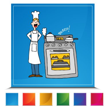 Chef Cooking Using A Timer Button Set clipart