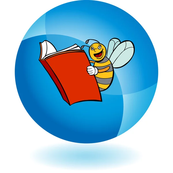 Bee Reading botón web — Vector de stock