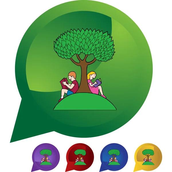 Garçon et fille lisant sous l'arbre — Image vectorielle