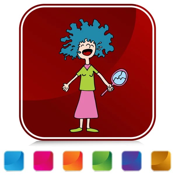 Crying Girl With Bad Perm Button Set — Stock Vector