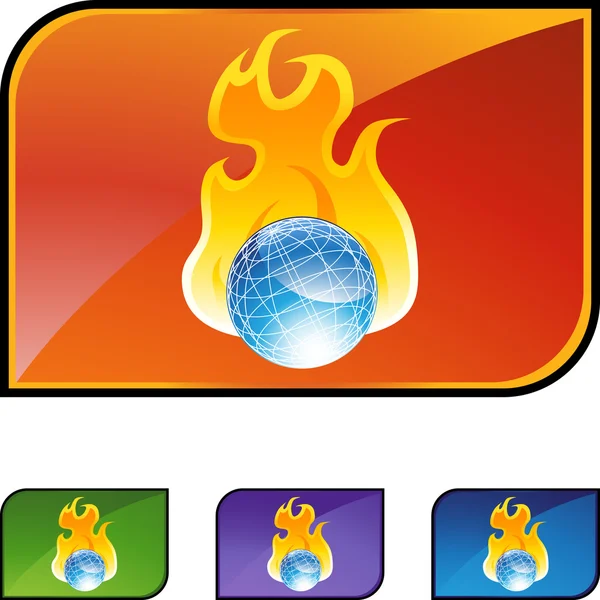 Burning Globe web button — Stock Vector