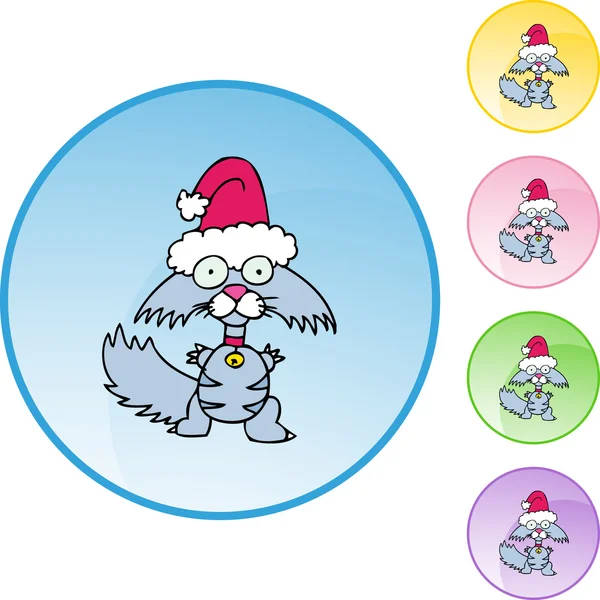 Noel Baba şapkası bıyıklı kedi — Stok Vektör