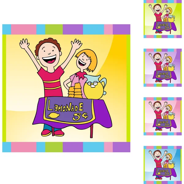 Lemonade Stand and kids — Stock Vector