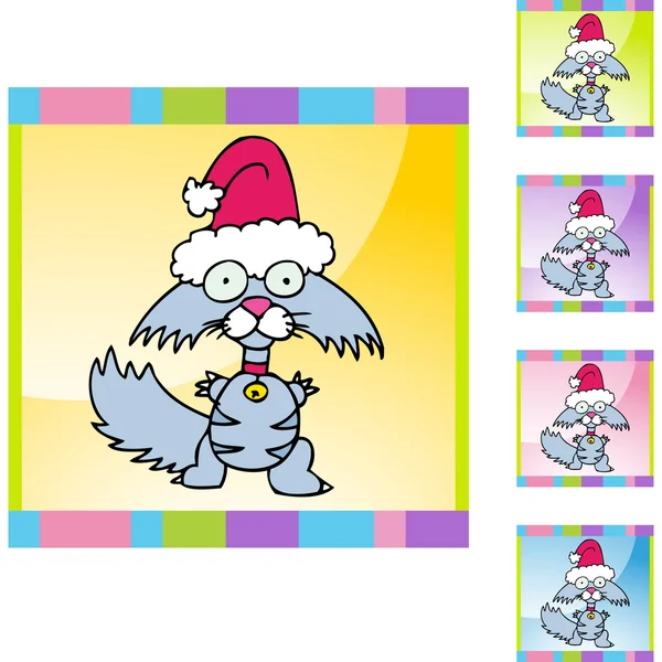 Gato Whiskered em chapéu de Santa — Vetor de Stock