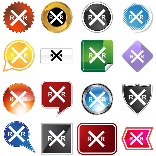 Railroad Crossing Icon Set — Stock Vector