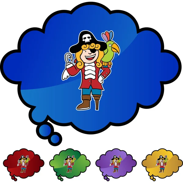 Pirate with a bird web button — Stock Vector