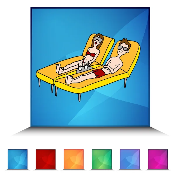 Sun Tanning Couple Shiny Button Set — Stock Vector