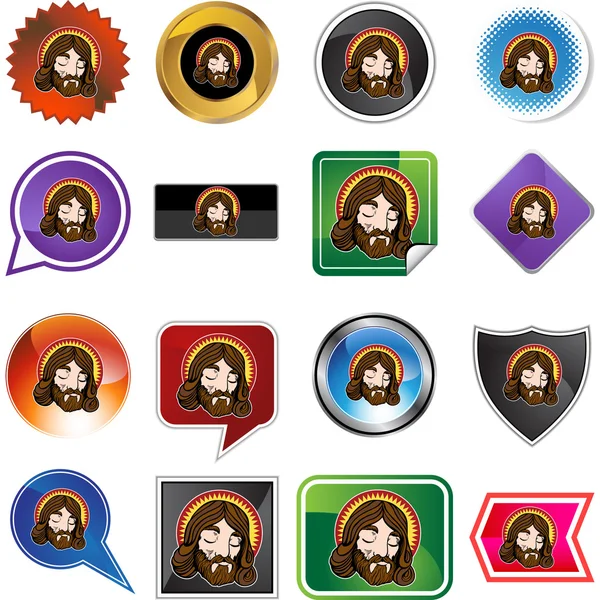 Jesus face icon button — Stock Vector