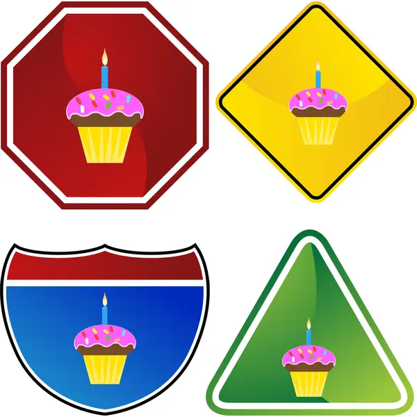 Anniversaire Cupcake bouton web — Image vectorielle