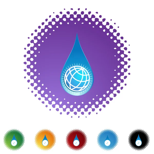 Water Drop World  web button — Stock Vector