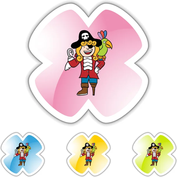 Pirate with a bird web button — Stock Vector