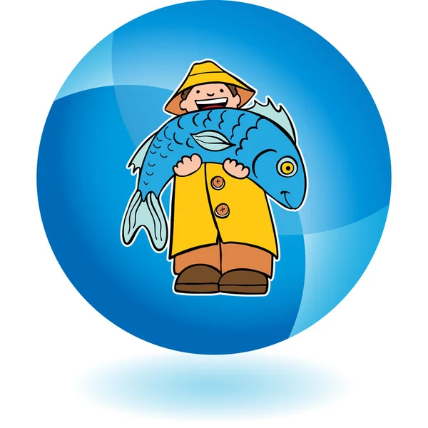 Fisherman Icon Button — Stock Vector