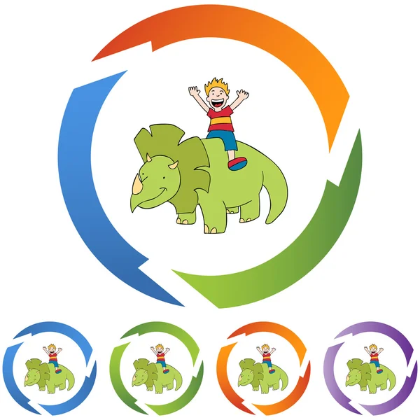 Triceratops and boy web icon — Stock Vector