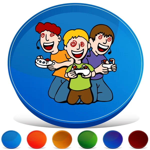 Video Game Addicted Kids Gemstone Button Set — Stock Vector