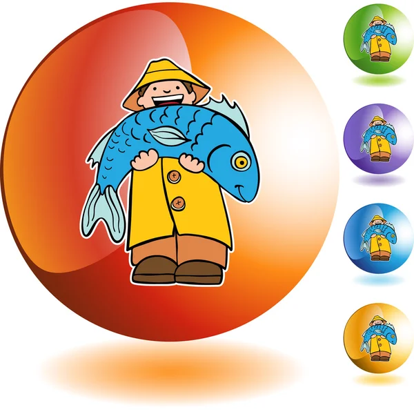 Fisherman Icon Button — Stock Vector