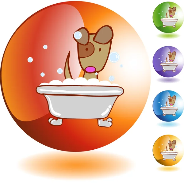 Puppy in Bath web button — Stock Vector