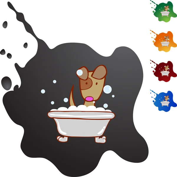 Cachorro en baño botón web — Vector de stock