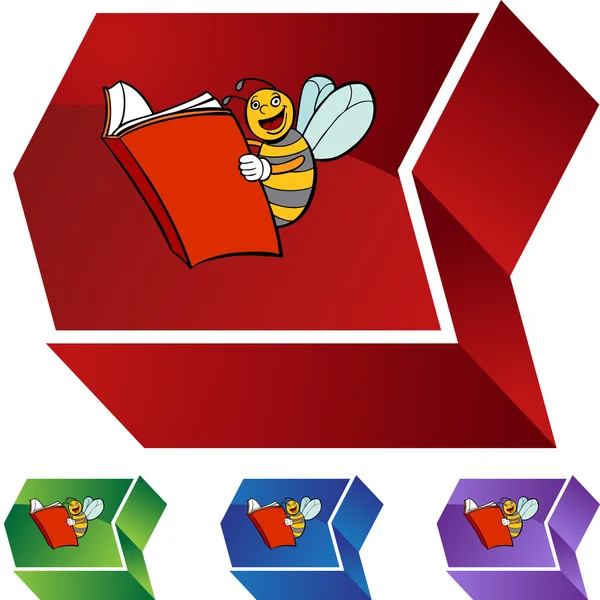 Bee Reading botón web — Vector de stock