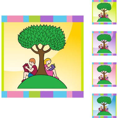Erkek ve kız ağacın altında okuma